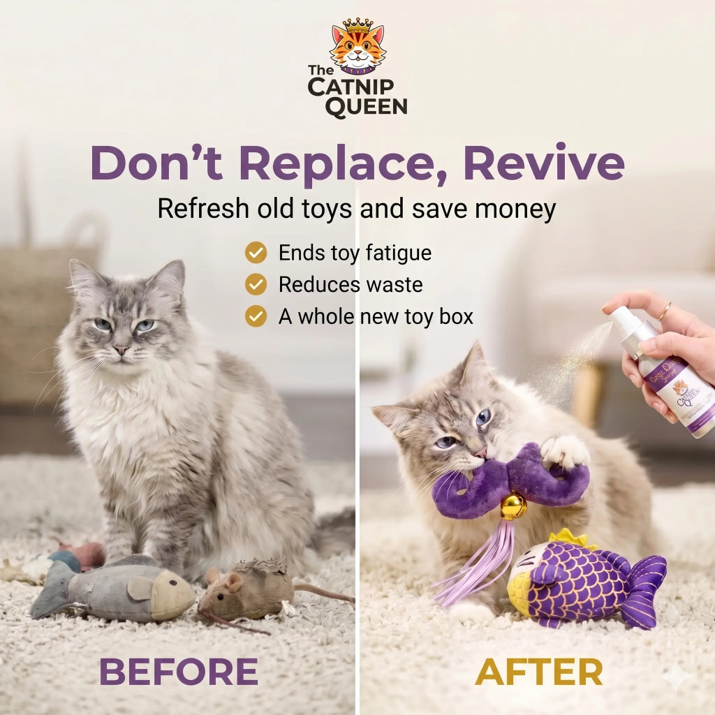 The Catnip Queen's Royal Elixir - Extra Fancy Catnip with Silvervine Spray - Refreshes Toys & Scratching Posts - 60ml The Catnip Queen