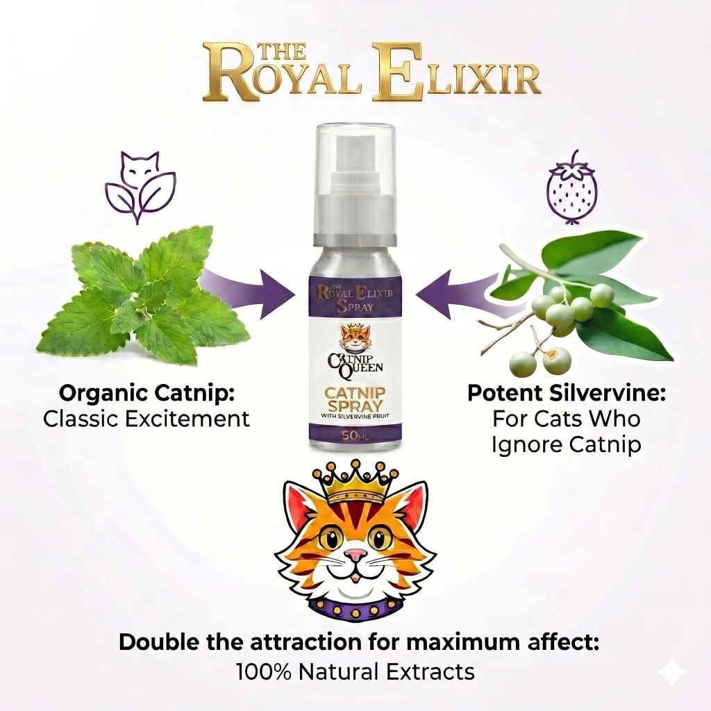 The Royal Catch & Elixir Duo Catnip Toy plus Catnip & Silvervine Spray 60ml The Catnip Queen