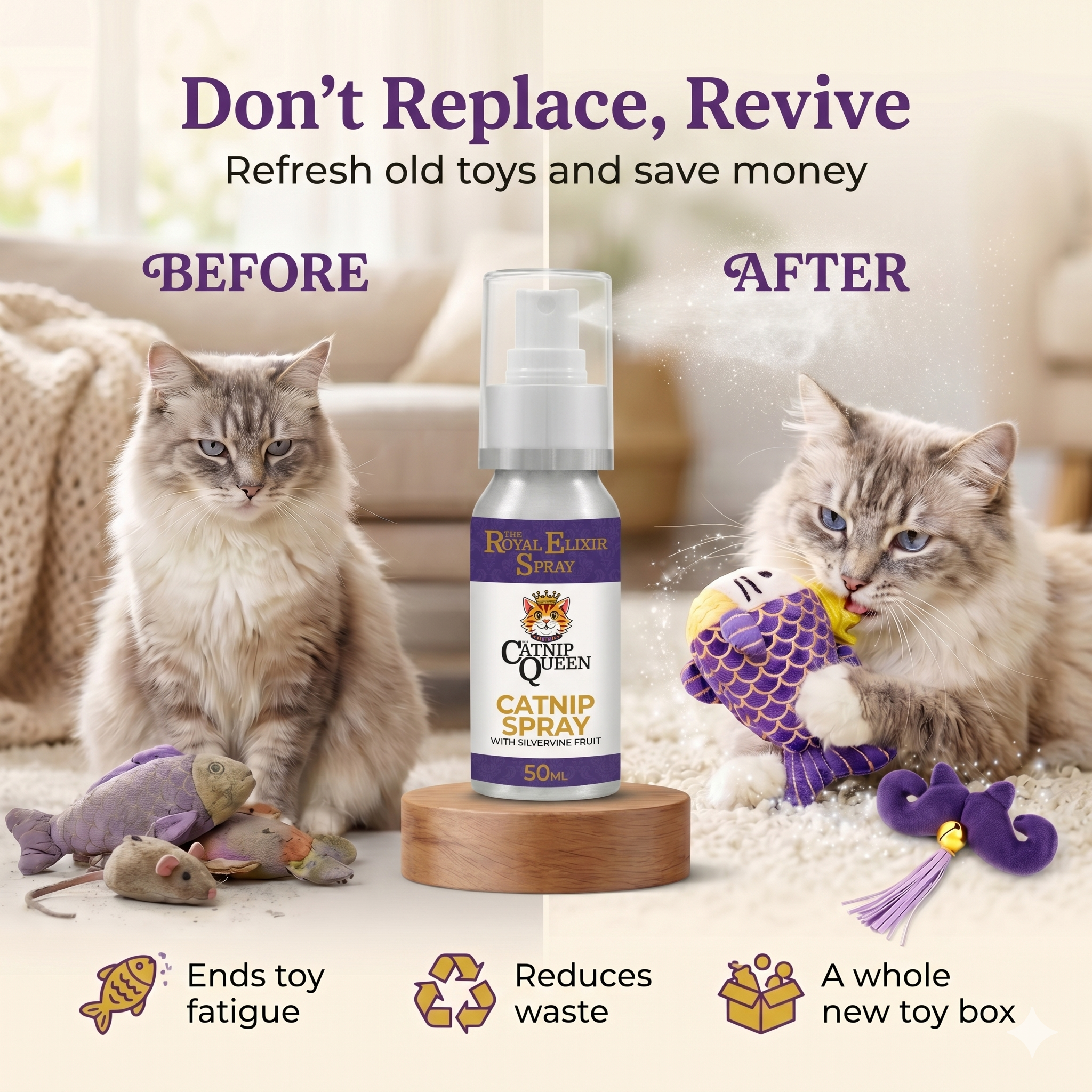 The Royal Heist - Luxury Gifts for cat lovers - 3 Catnip Toys plus Royal Elixir Catnip Spray 60ml