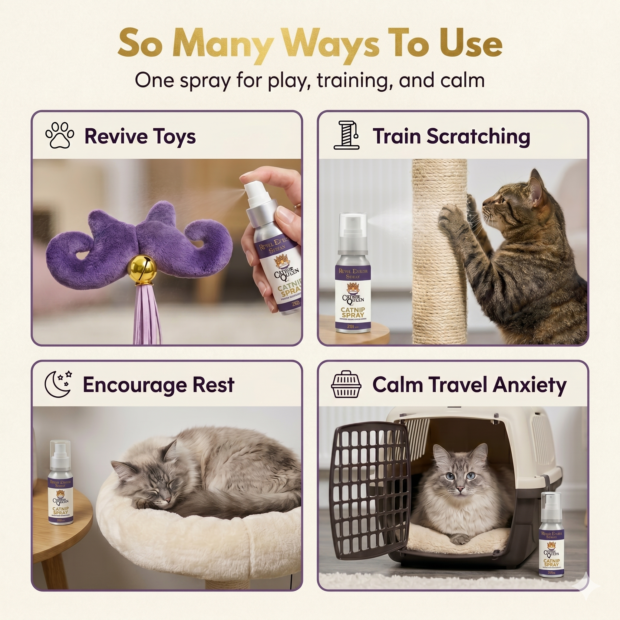 The Catnip Queen's Royal Elixir - Extra Fancy Catnip with Silvervine Spray - Refreshes Toys & Scratching Posts - 50ml