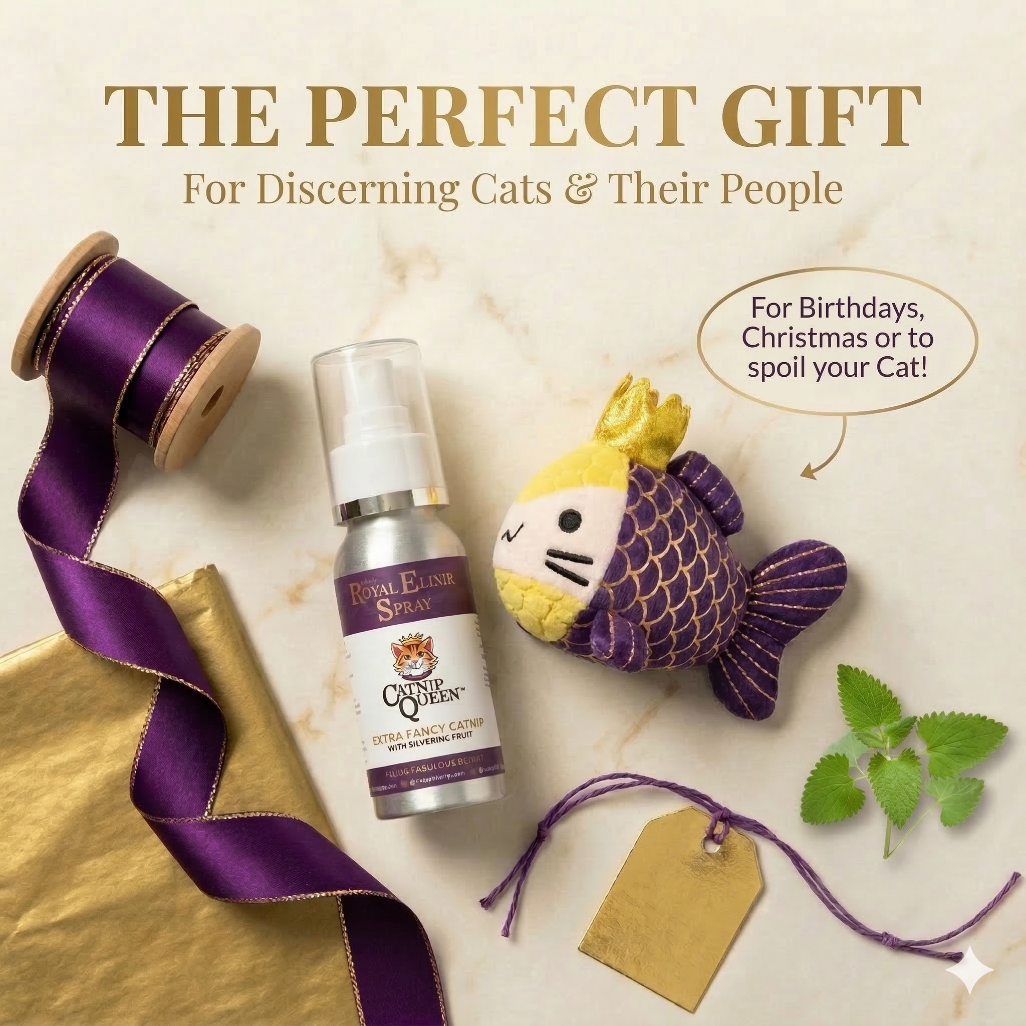 The Designer Clutch & Elixir Duo Bundle - Catnip Toy plus Catnip & Silvervine Spray 50ml.