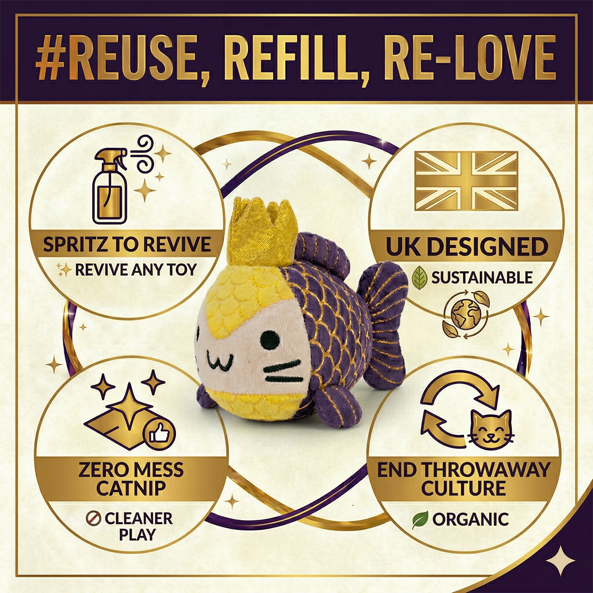 The Royal Catch & Elixir Duo Catnip Toy plus Catnip & Silvervine Spray 60ml