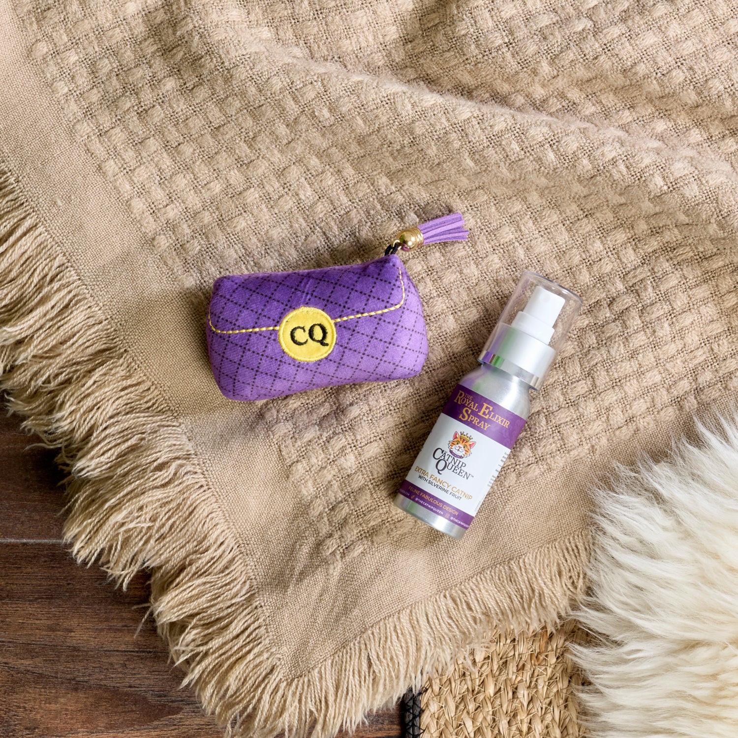 The Designer Clutch & Elixir Duo Bundle - Catnip Toy plus Catnip & Silvervine Spray 50ml.