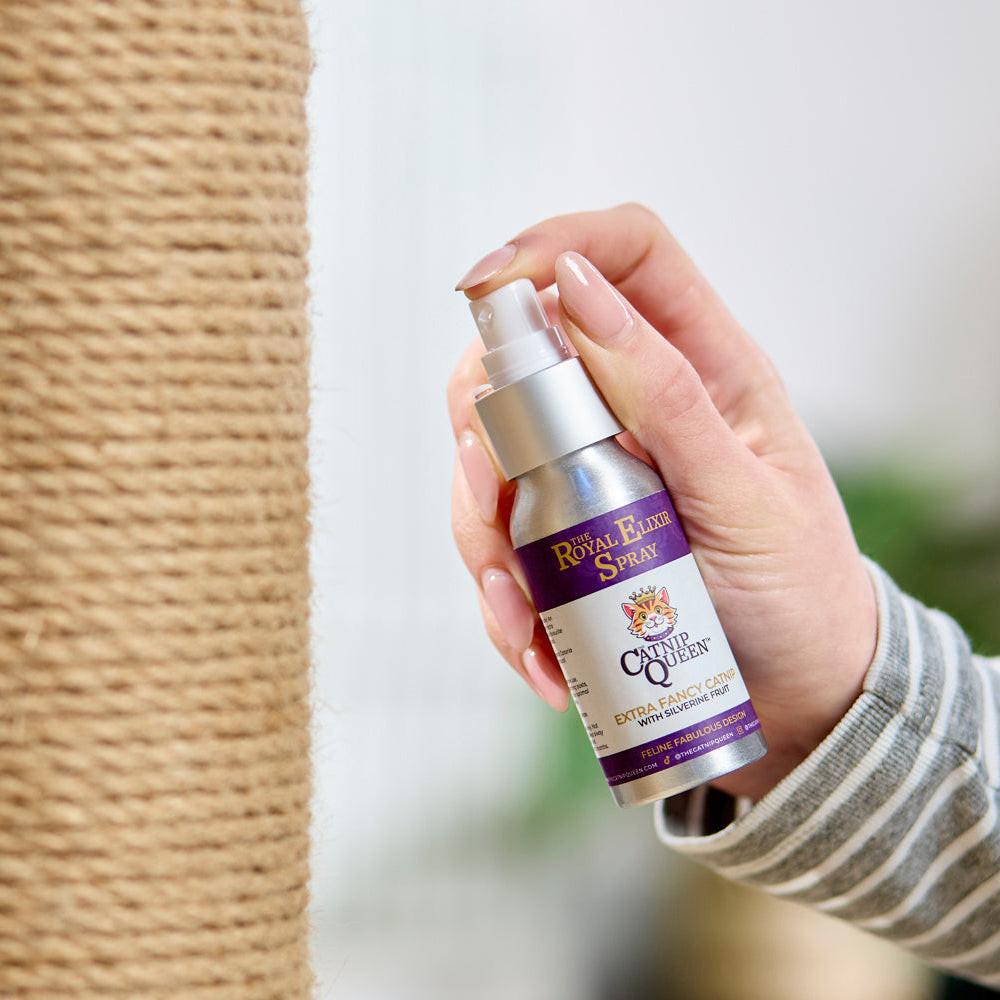 The Catnip Queen's Royal Elixir - Extra Fancy Catnip with Silvervine Spray - Refreshes Toys & Scratching Posts - 50ml.